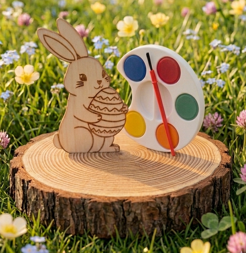 Coniglietto in legno con mini tavolozza