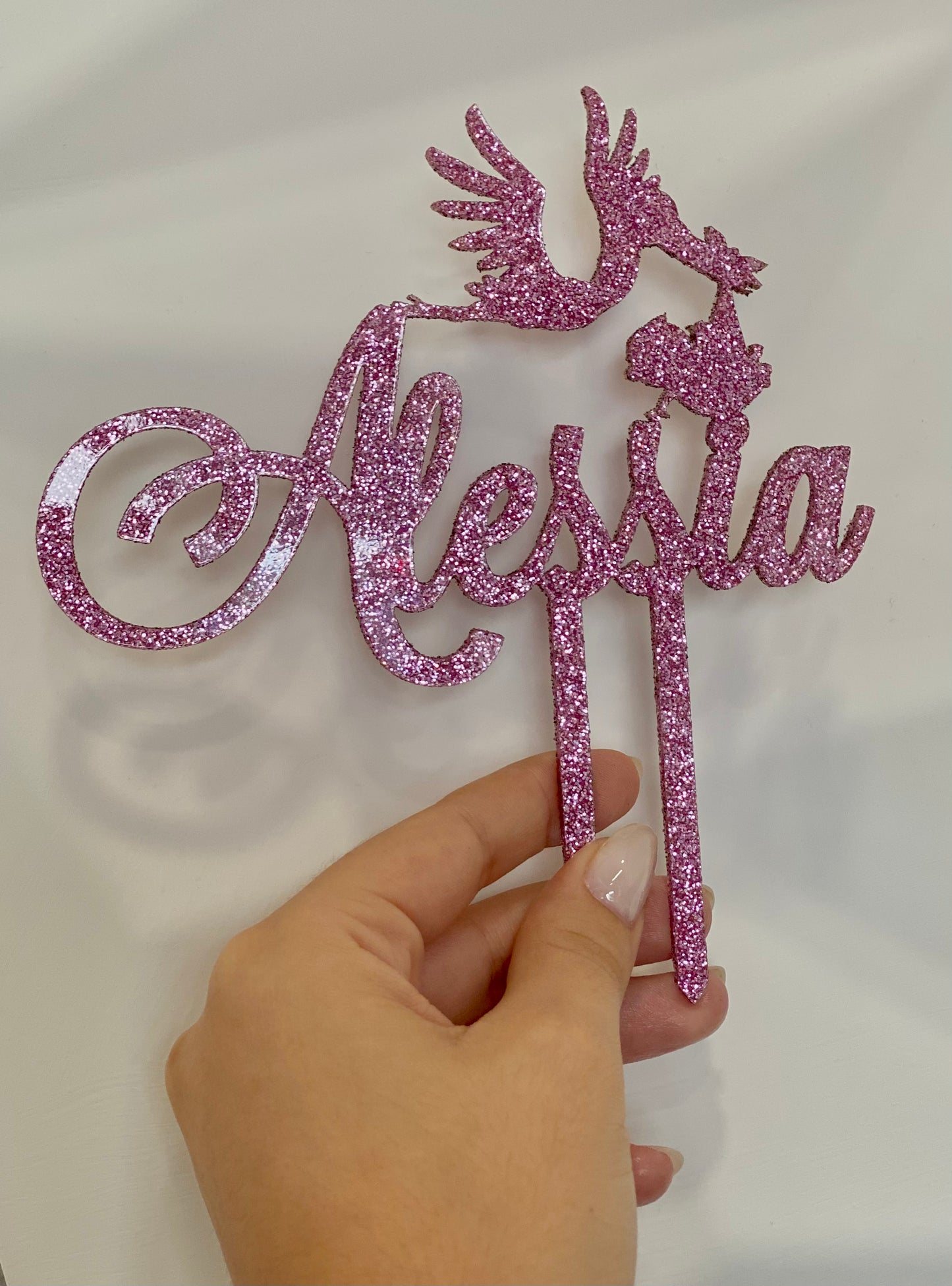 Cake Topper in Plexiglass Rosa glitter