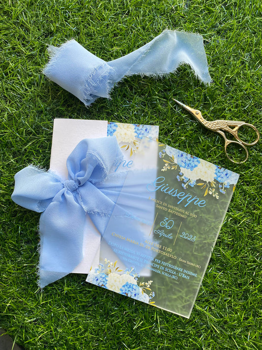 Invito in plexiglass lightblue ortensie (min. 8pz)